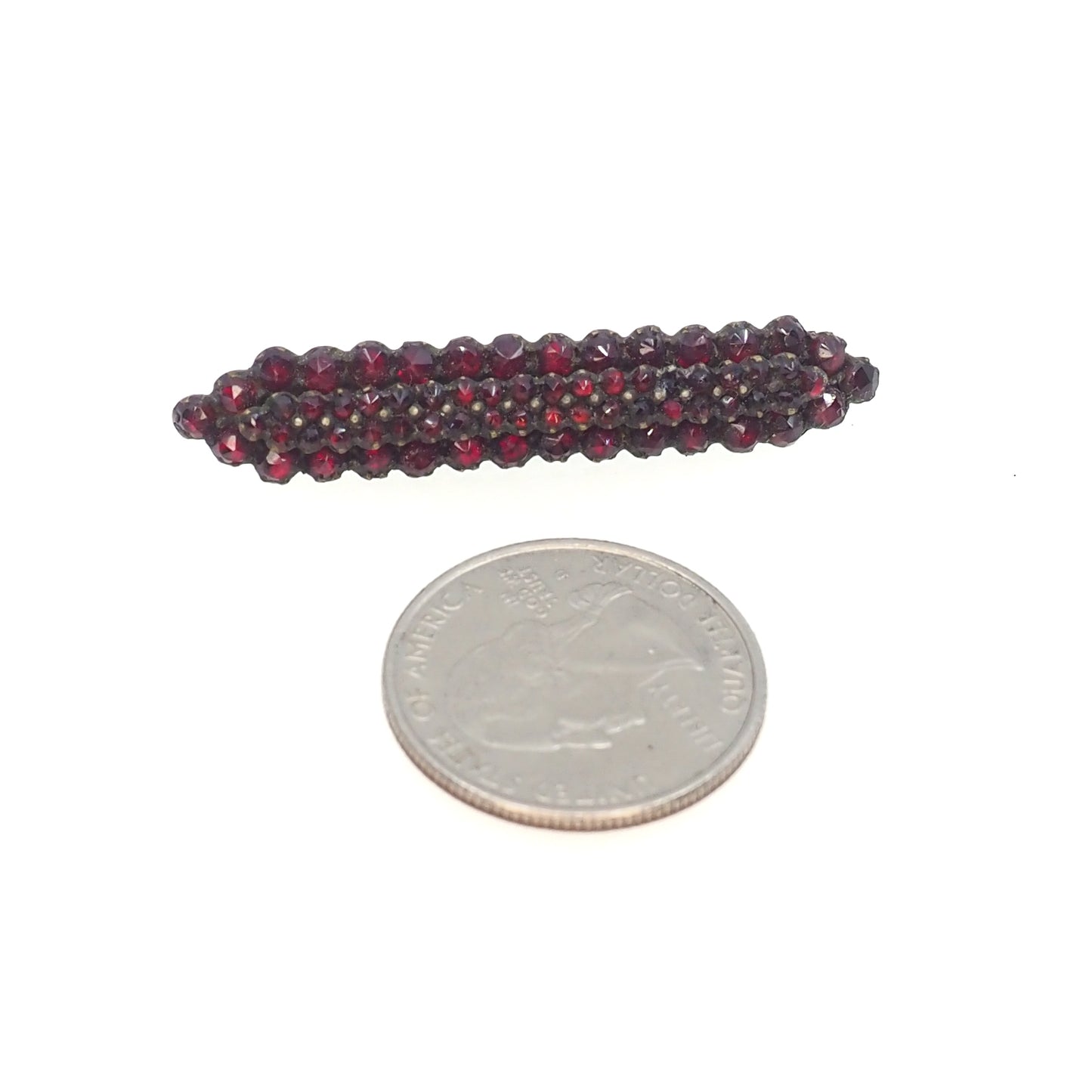 Antique 1920s Red Bohemian Garnet and Gilt Cluster Bar Pin Brooch