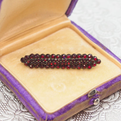 Antique 1920s Red Bohemian Garnet and Gilt Cluster Bar Pin Brooch