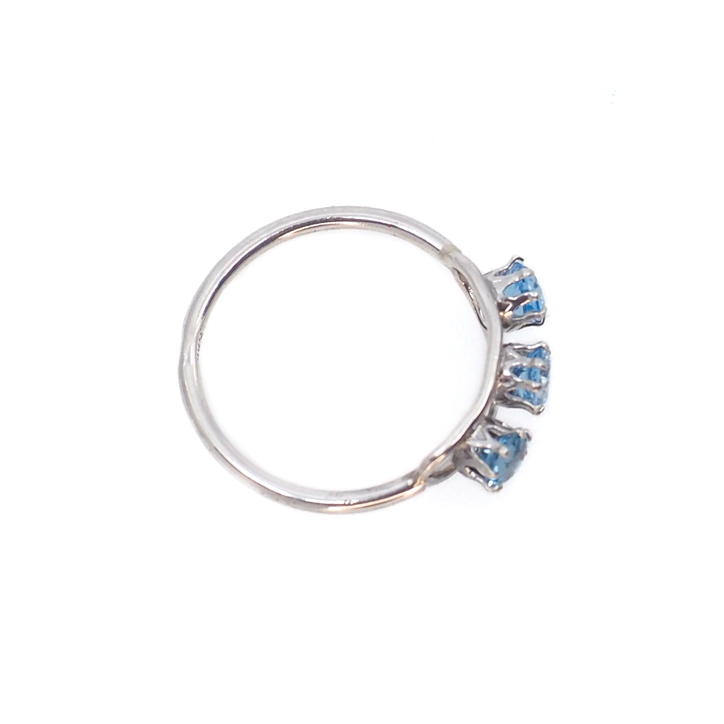 Vintage 1970s Blue Topaz and 800 Silver Three Stone Ring Size 7.75