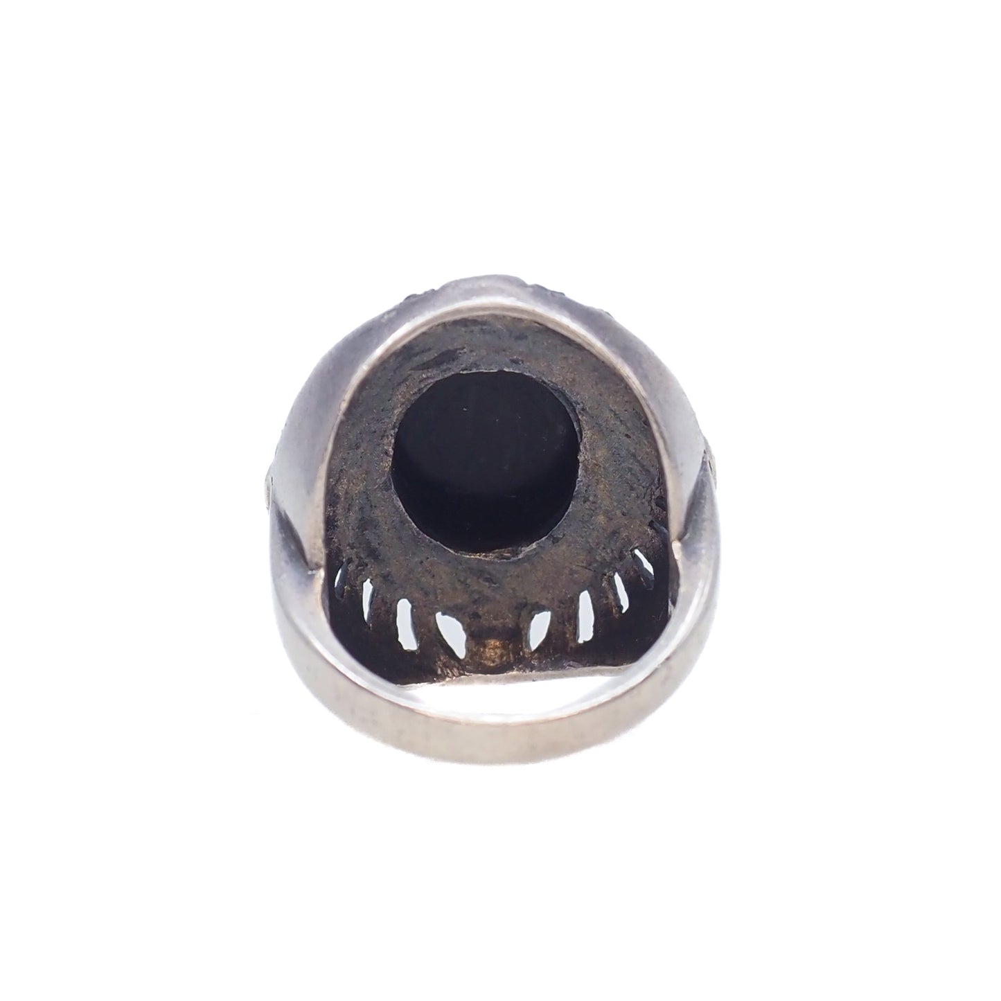 Vintage 1980s Black Onyx, Marcasite, and Sterling Silver Chunky Unisex Ring Size 7.25