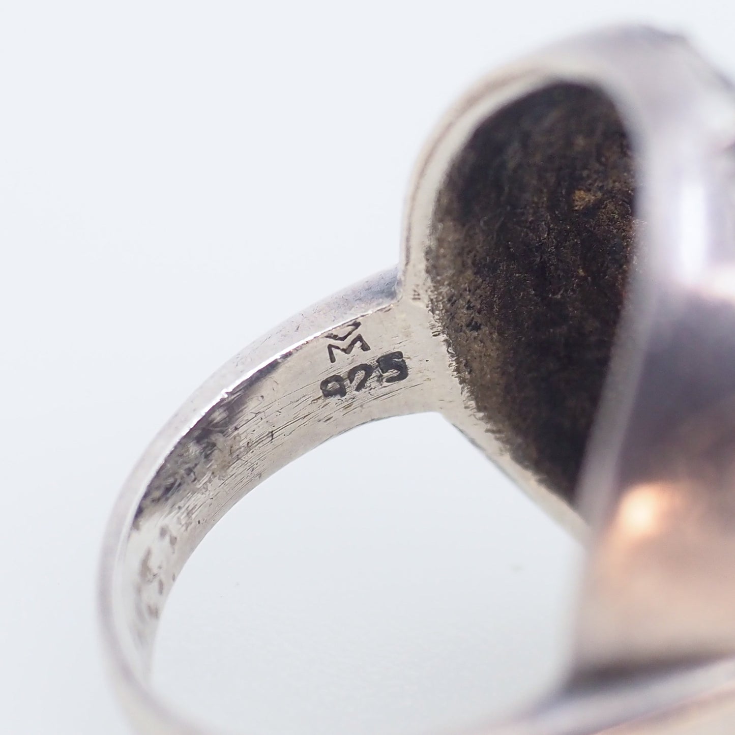 Vintage 1980s Black Onyx, Marcasite, and Sterling Silver Chunky Unisex Ring Size 7.25