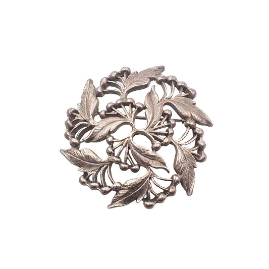 Vintage 1960s Ornate Foliate Plant Silver Plate Unisex Brooch