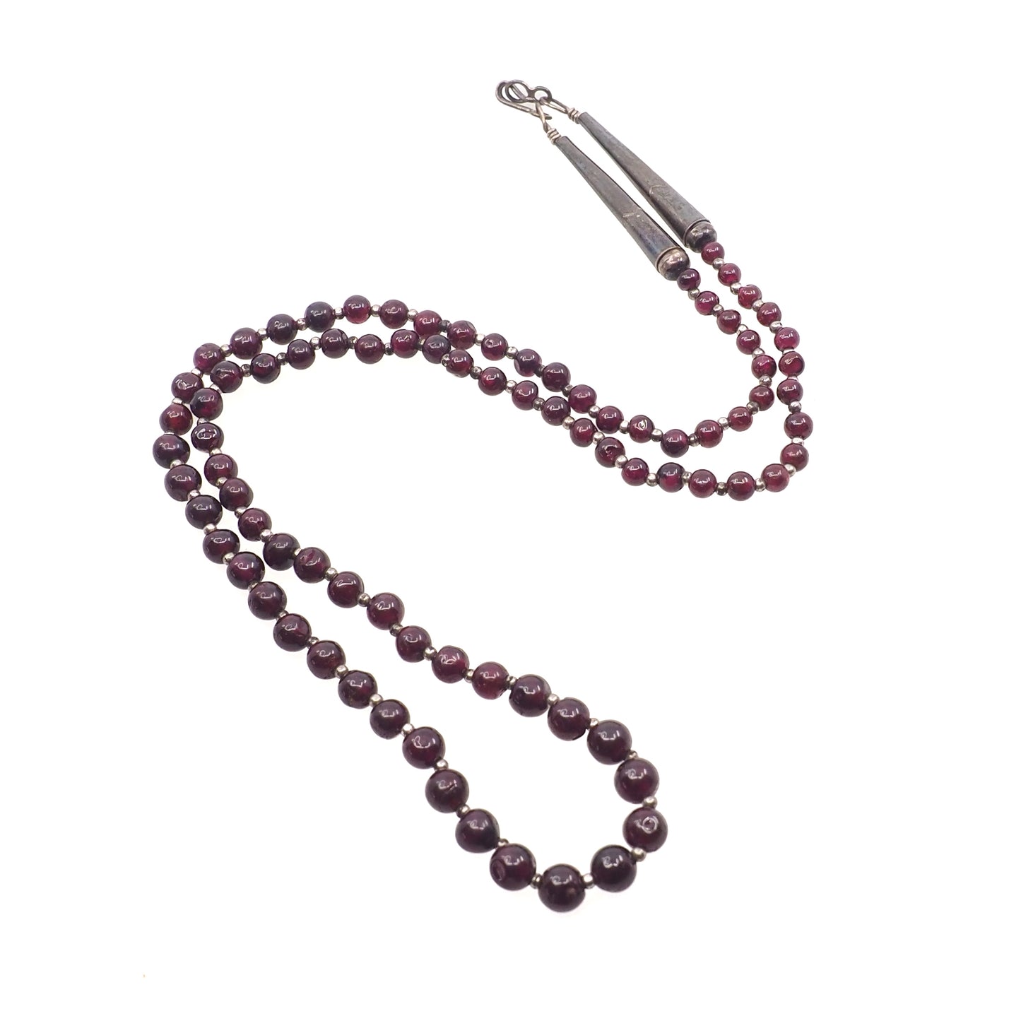 Vintage 1960s Almandine Garnet and Sterling Silver Graduated Bead Single Stand 27" Necklace