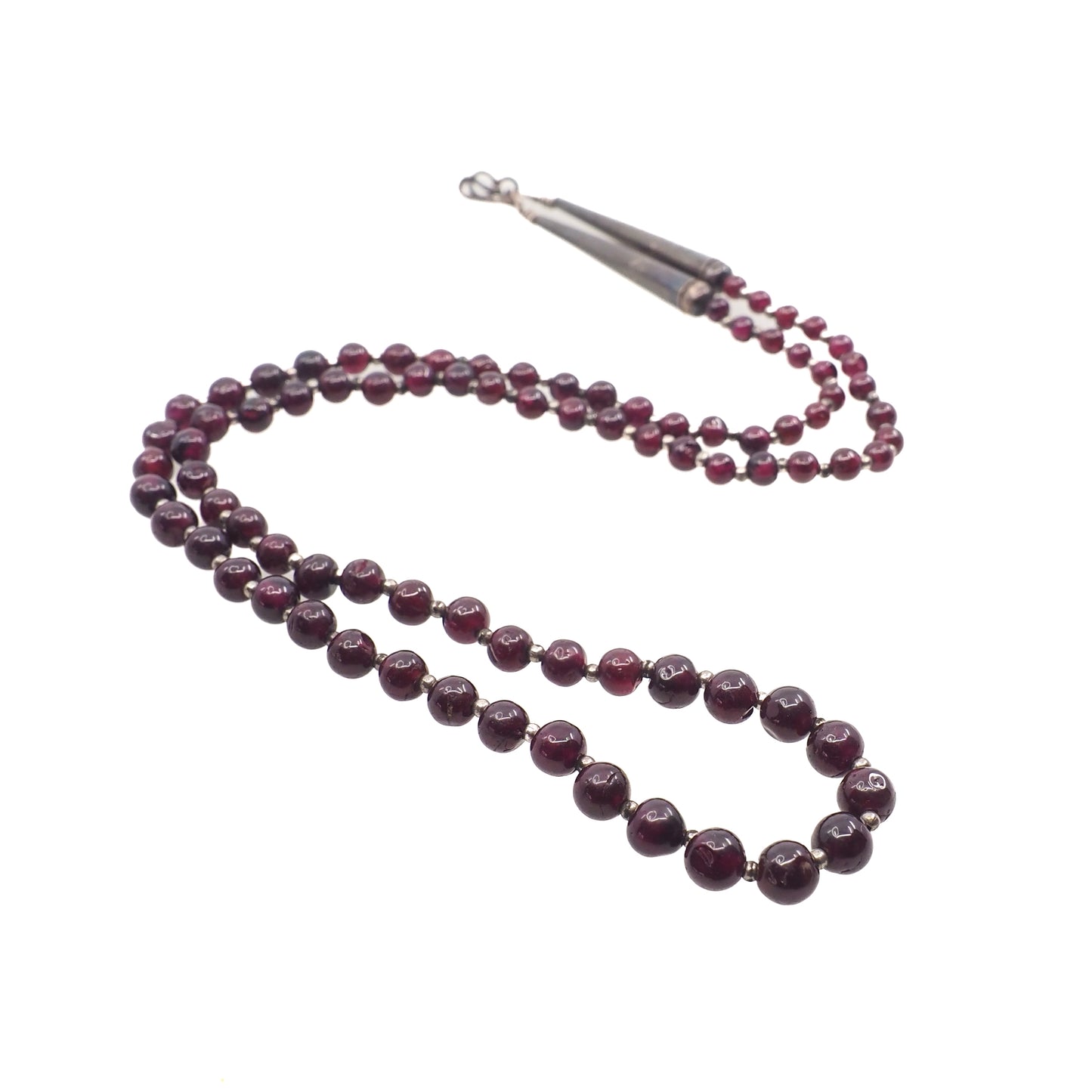 Vintage 1960s Almandine Garnet and Sterling Silver Graduated Bead Single Stand 27" Necklace