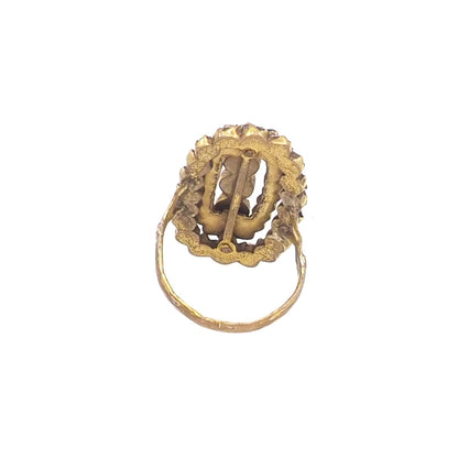 Antique 1880s Victorian Rose Cut Bohemian Garnet and Gold Wash Large Statement Cocktail Ring Size 7.75