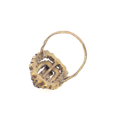 Antique 1880s Victorian Rose Cut Bohemian Garnet and Gold Wash Large Statement Cocktail Ring Size 7.75