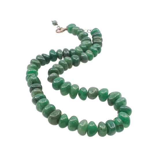 Vintage 1980s Green Aventurine Quartz Beads and Silver Adjustable Choker 16-18" Necklace