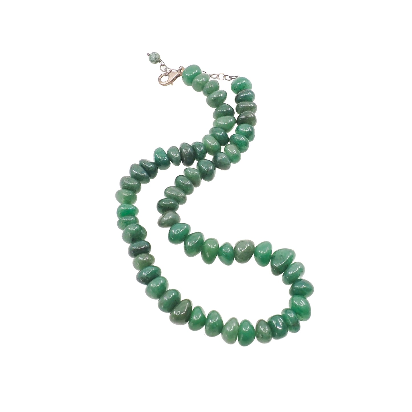 Vintage 1980s Green Aventurine Quartz Beads and Silver Adjustable Choker 16-18" Necklace