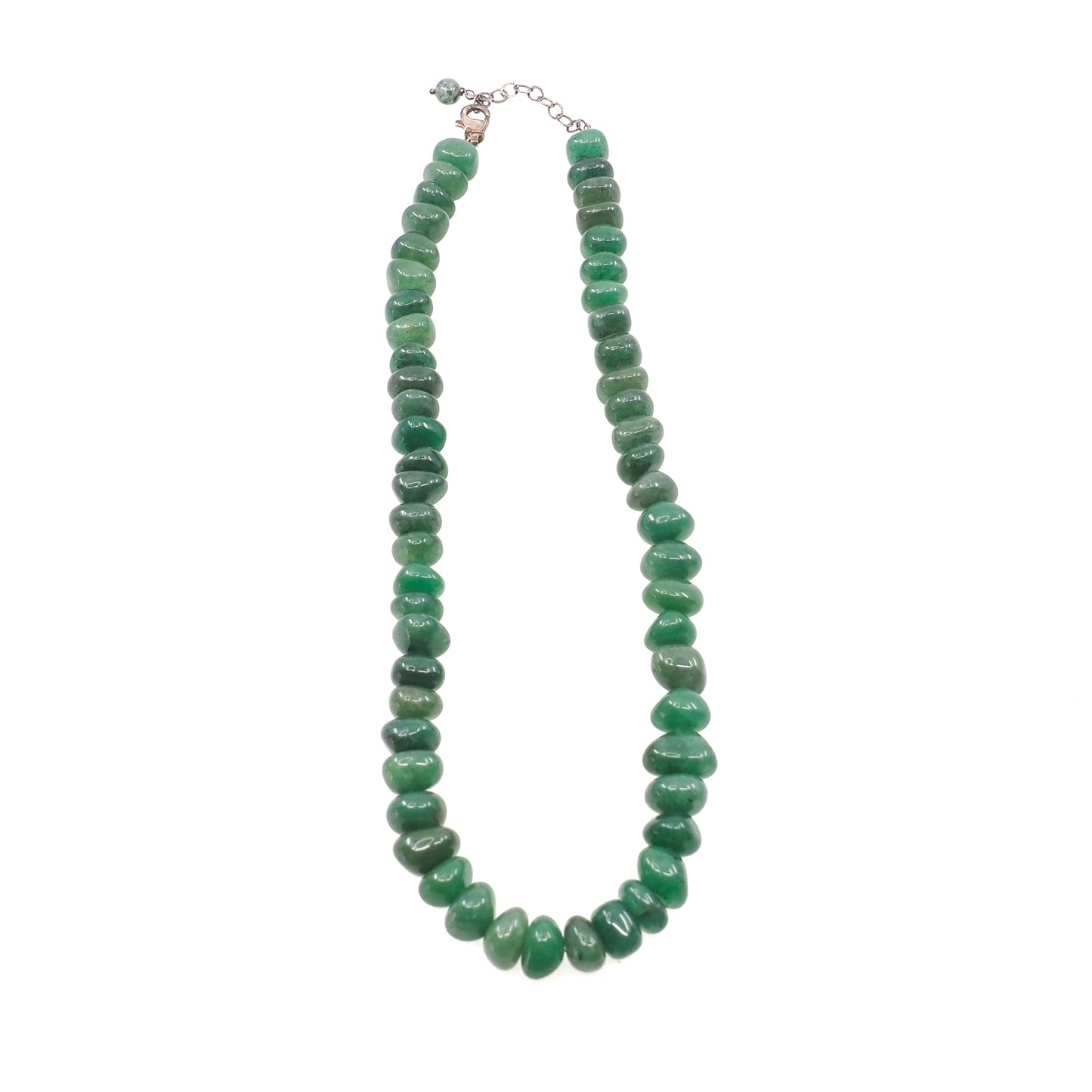 Vintage 1980s Green Aventurine Quartz Beads and Silver Adjustable Choker 16-18" Necklace