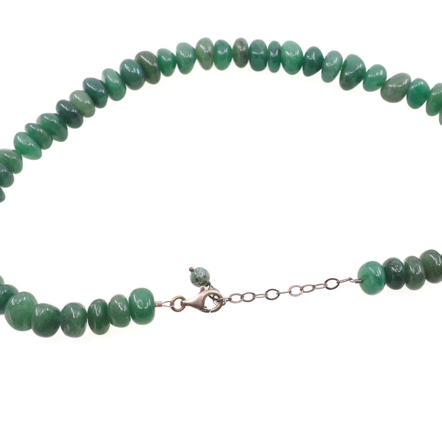 Vintage 1980s Green Aventurine Quartz Beads and Silver Adjustable Choker 16-18" Necklace