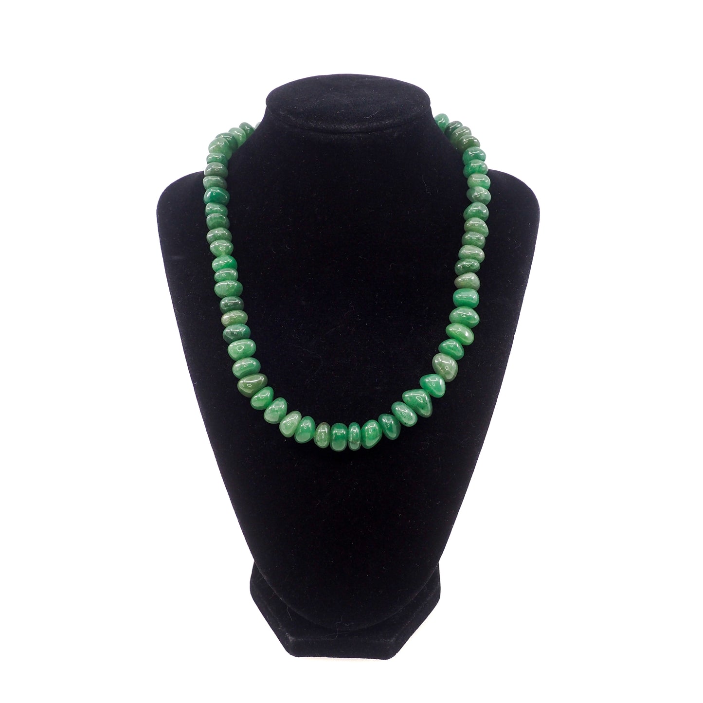 Vintage 1980s Green Aventurine Quartz Beads and Silver Adjustable Choker 16-18" Necklace