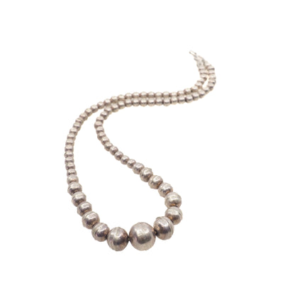 Vintage 1970s Sterling Silver Hollow Bead Graduated Choker 16" Necklace