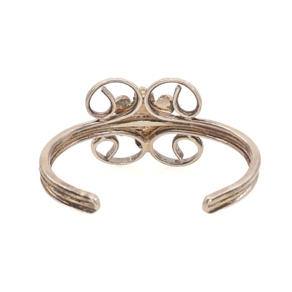 Vintage 1990s Amethyst and Sterling Silver Swirled Flower Cuff 6.5" Bracelet - 90s Purple Amethyst, Silver Statement Cuff