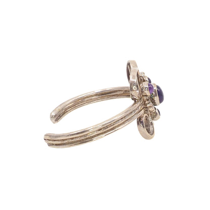 Vintage 1990s Amethyst and Sterling Silver Swirled Flower Cuff 6.5" Bracelet - 90s Purple Amethyst, Silver Statement Cuff