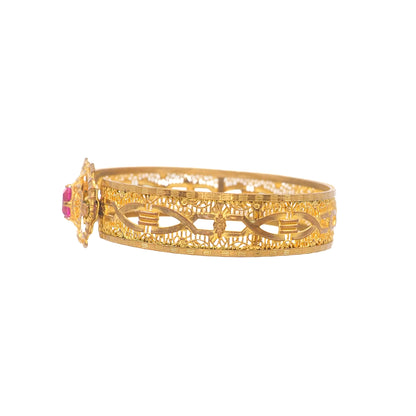 Vintage 1930s Art Deco Pink Glass and Gold Filled Filigree 6.75" Bracelet