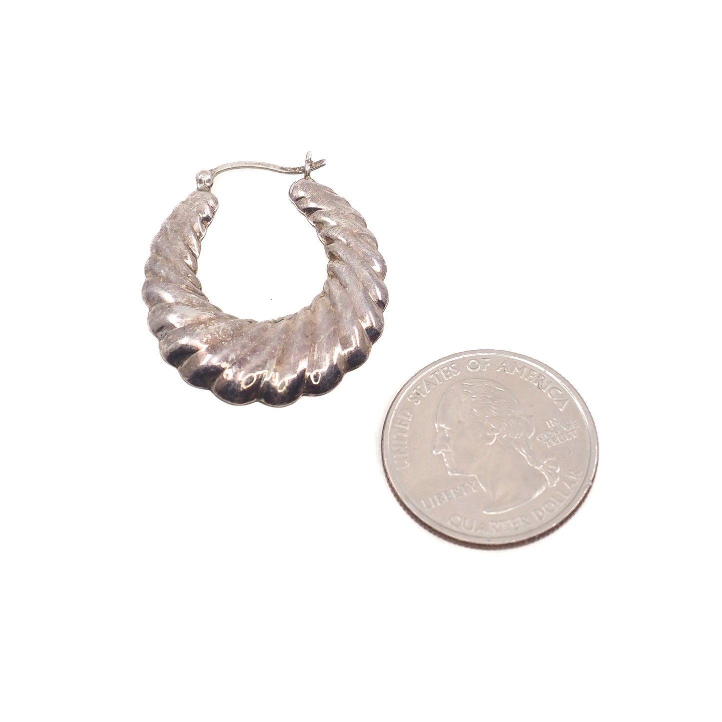 Vintage 1980s Sterling Silver Scalloped Hollow Hoop Statement Pierced Earrings