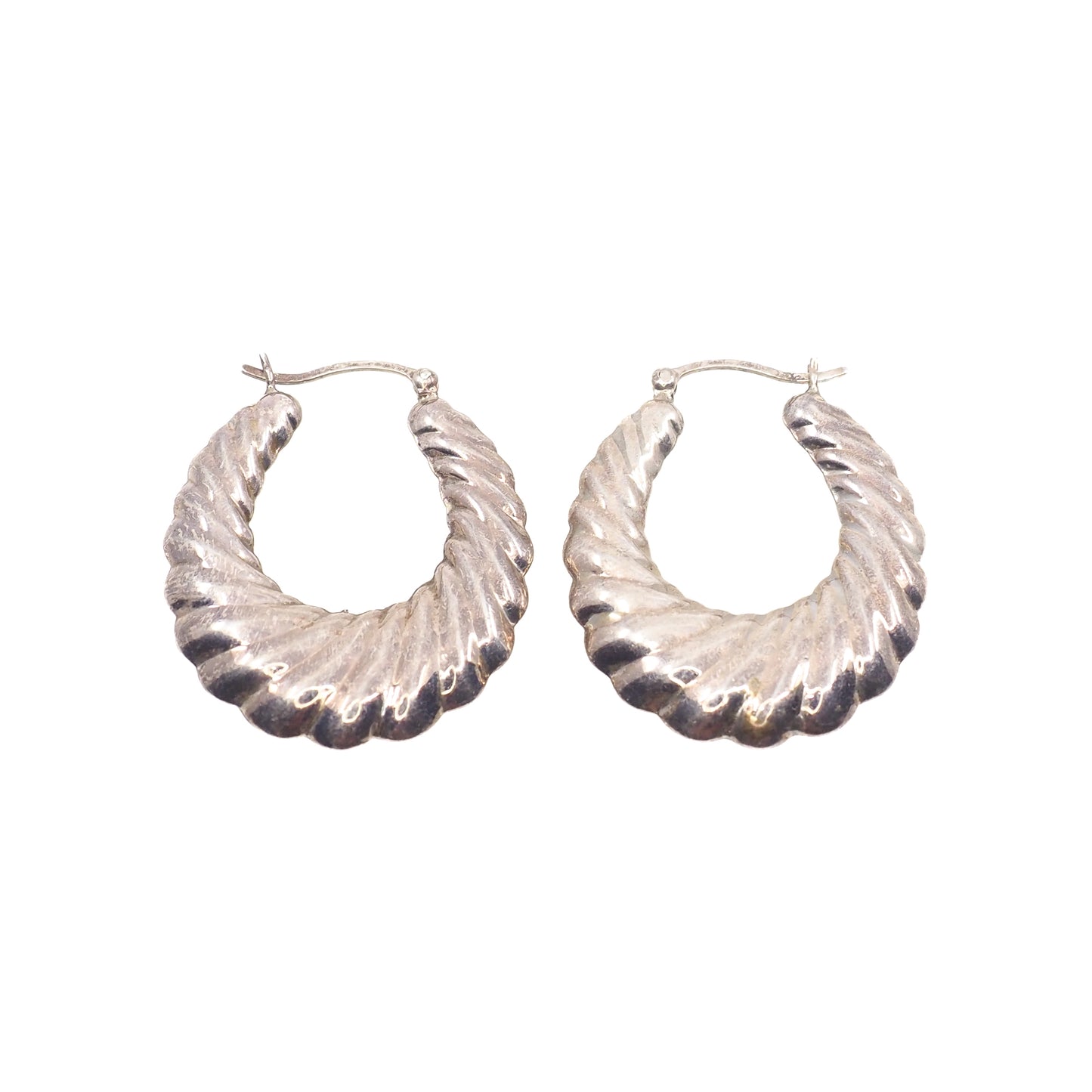 Vintage 1980s Sterling Silver Scalloped Hollow Hoop Statement Pierced Earrings