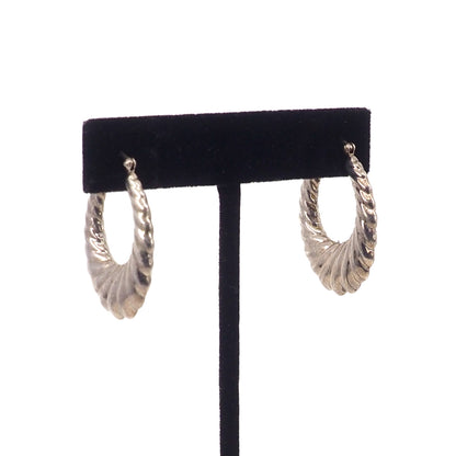Vintage 1980s Sterling Silver Scalloped Hollow Hoop Statement Pierced Earrings