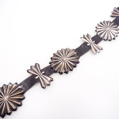 Antique 1920s Silver and Leather Native American Butterfly Concho Navajo 36" Belt