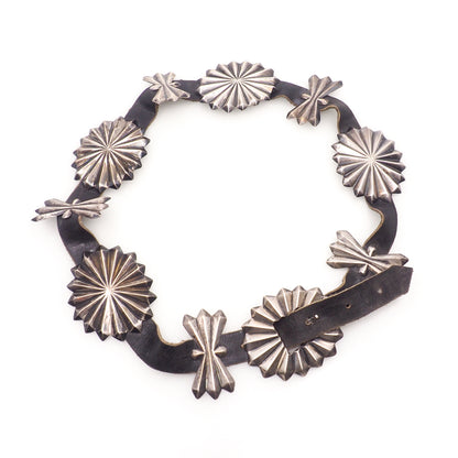 Antique 1920s Silver and Leather Native American Butterfly Concho Navajo 36" Belt