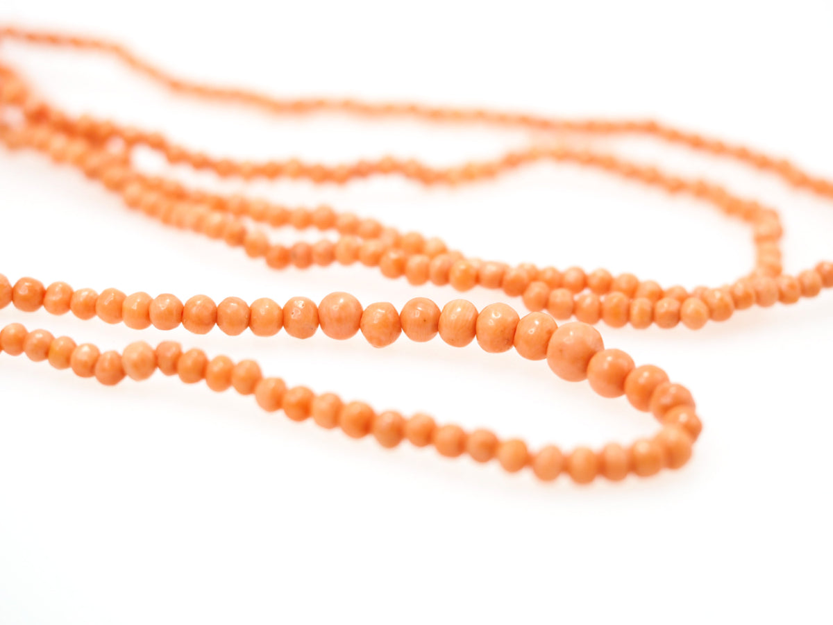 Antique 1880s Late Victorian Hand Carved Salmon Coral Graduated Long Single Strand 44" Necklace image 1