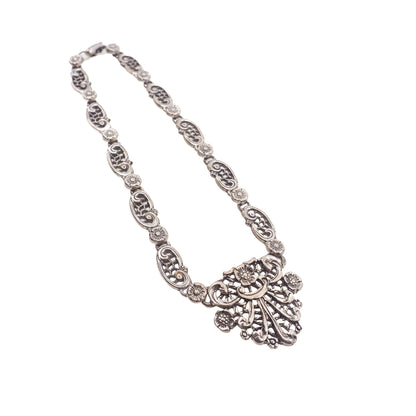 Vintage 1960s Renaissance Revival Silver Plate Statement Flower Choker Statement 14" Necklace - Large Silver 60s Choker