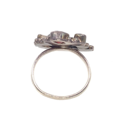 Vintage 2000s Faceted and Rough Pyrope Garnet and Sterling Silver Ring Size 8