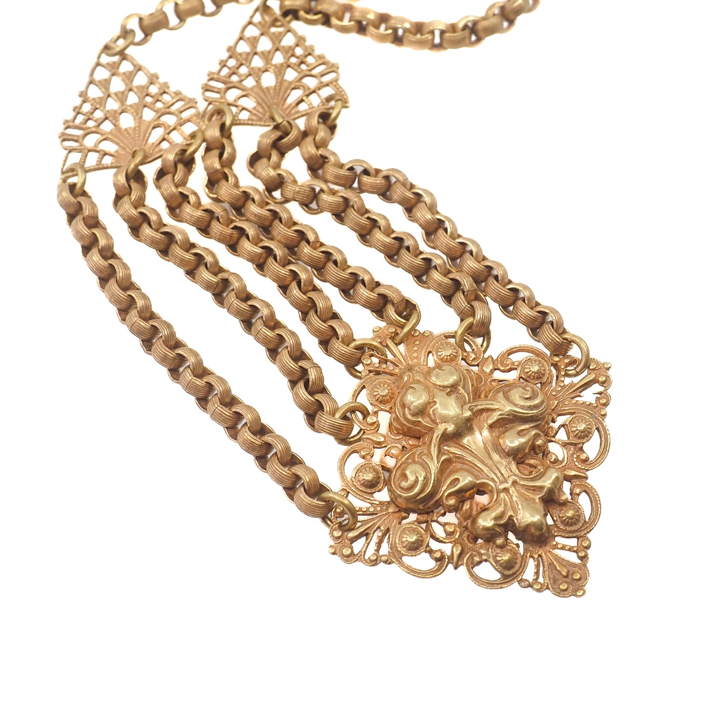 Antique 1900s Late Victorian Brass Fancy Chain Festoon Choker 16" Necklace