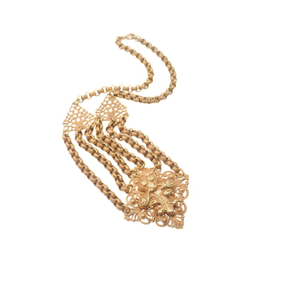 Antique 1900s Late Victorian Brass Fancy Chain Festoon Choker 16" Necklace