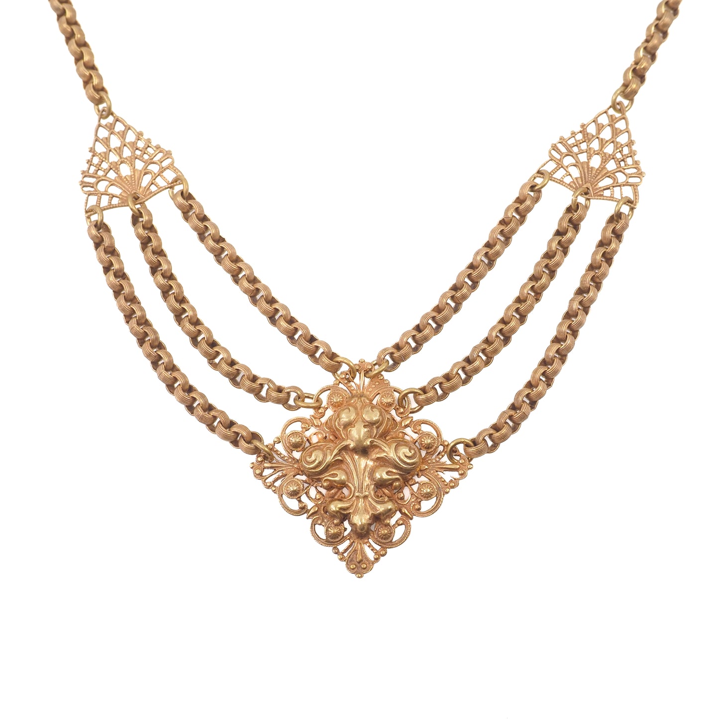 Antique 1900s Late Victorian Brass Fancy Chain Festoon Choker 16" Necklace