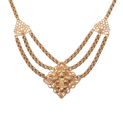Antique 1900s Late Victorian Brass Fancy Chain Festoon Choker 16" Necklace