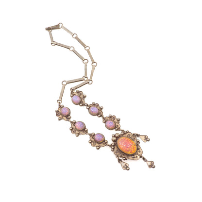 Vintage 1970s Mexico Sterling Silver and Rainbow Opalescent Glass Statement 22" Necklace