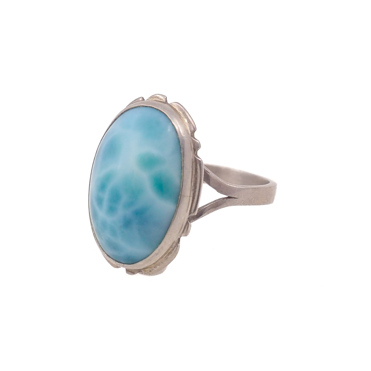 Vintage 1990s Blue Larimar and Sterling Silver Southwestern Solitaire Ring Size 8.25