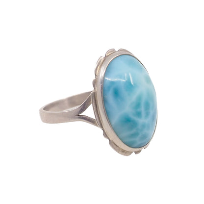 Vintage 1990s Blue Larimar and Sterling Silver Southwestern Solitaire Ring Size 8.25