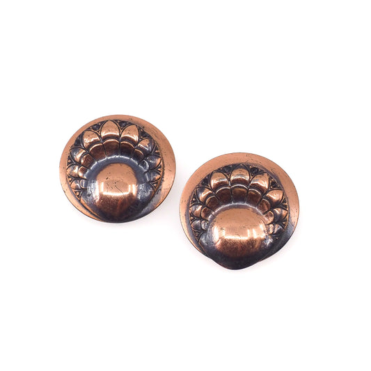 Vintage 1950s Copper Mid-Century Modernist Design Button Clip-On Earrings
