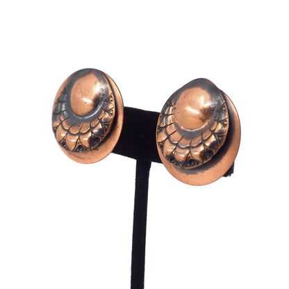 Vintage 1950er Kupfer Mid-Century Modernist Design Knopf Clip-On Ohrringe