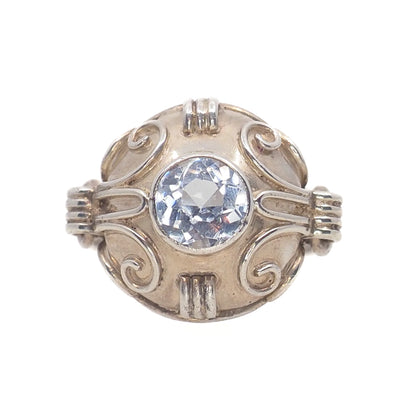 Vintage 1940s Retro Art Deco Light Blue Glass and 835 Silver Solitaire Ring Size 6.75
