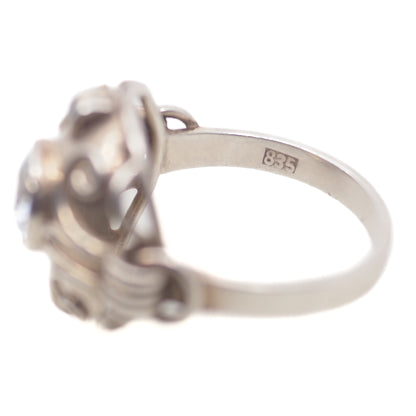 Vintage 1940s Retro Art Deco Light Blue Glass and 835 Silver Solitaire Ring Size 6.75