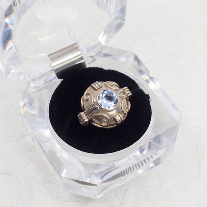 Vintage 1940s Retro Art Deco Light Blue Glass and 835 Silver Solitaire Ring Size 6.75