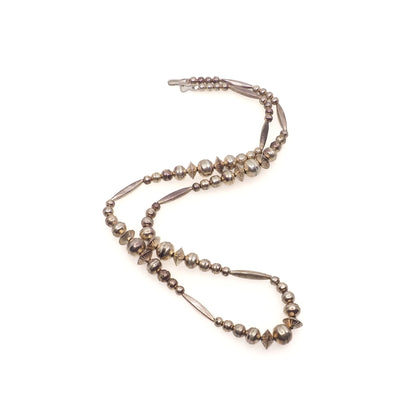Vintage 1970s Sterling Silver Navajo Native American Bead Single Strand 29" Necklace