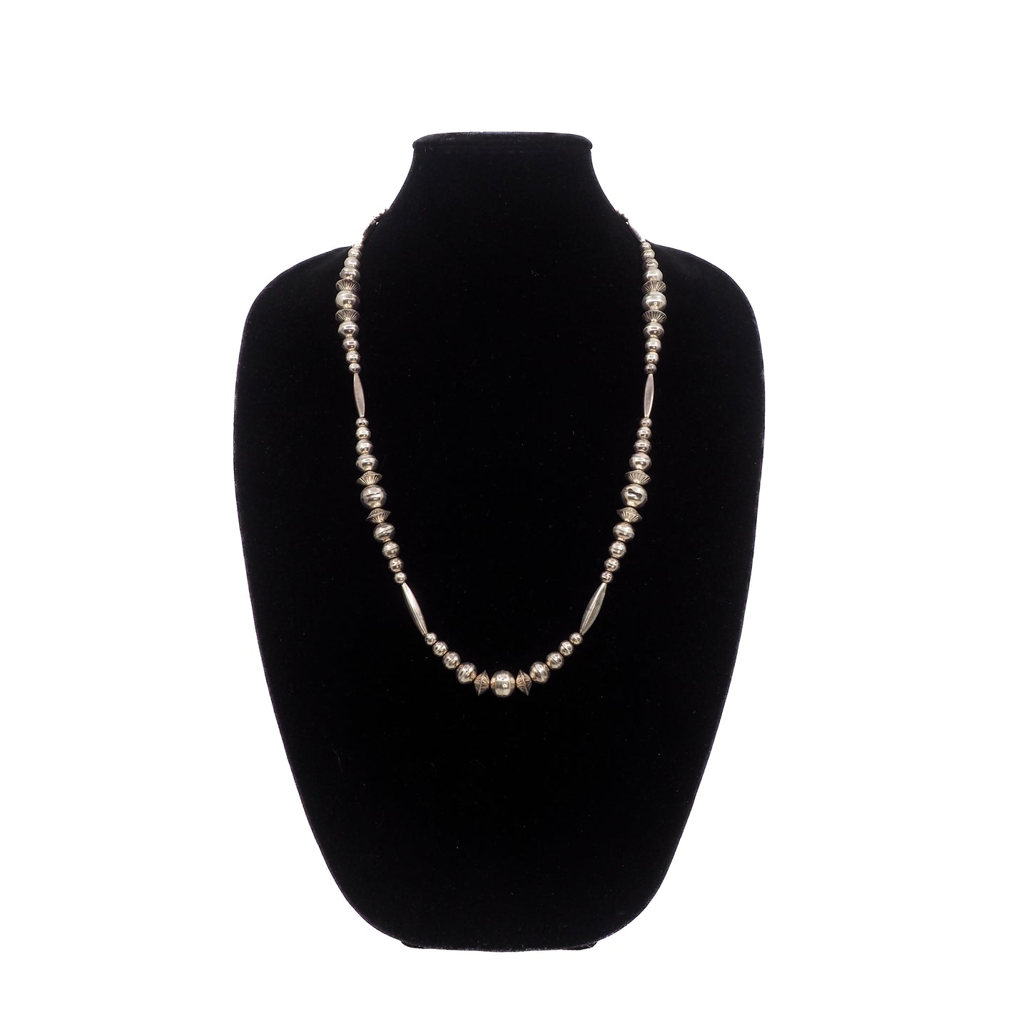 Vintage 1970s Sterling Silver Navajo Native American Bead Single Strand 29" Necklace