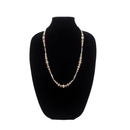 Vintage 1970s Sterling Silver Navajo Native American Bead Single Strand 29" Necklace