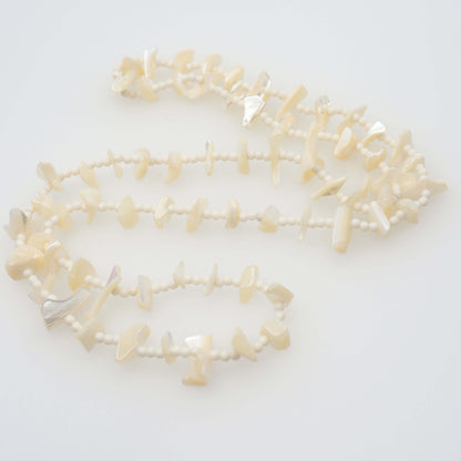 Vintage 1970s Mother of Pearl Bead 30" Opera Length Single Strand Necklace