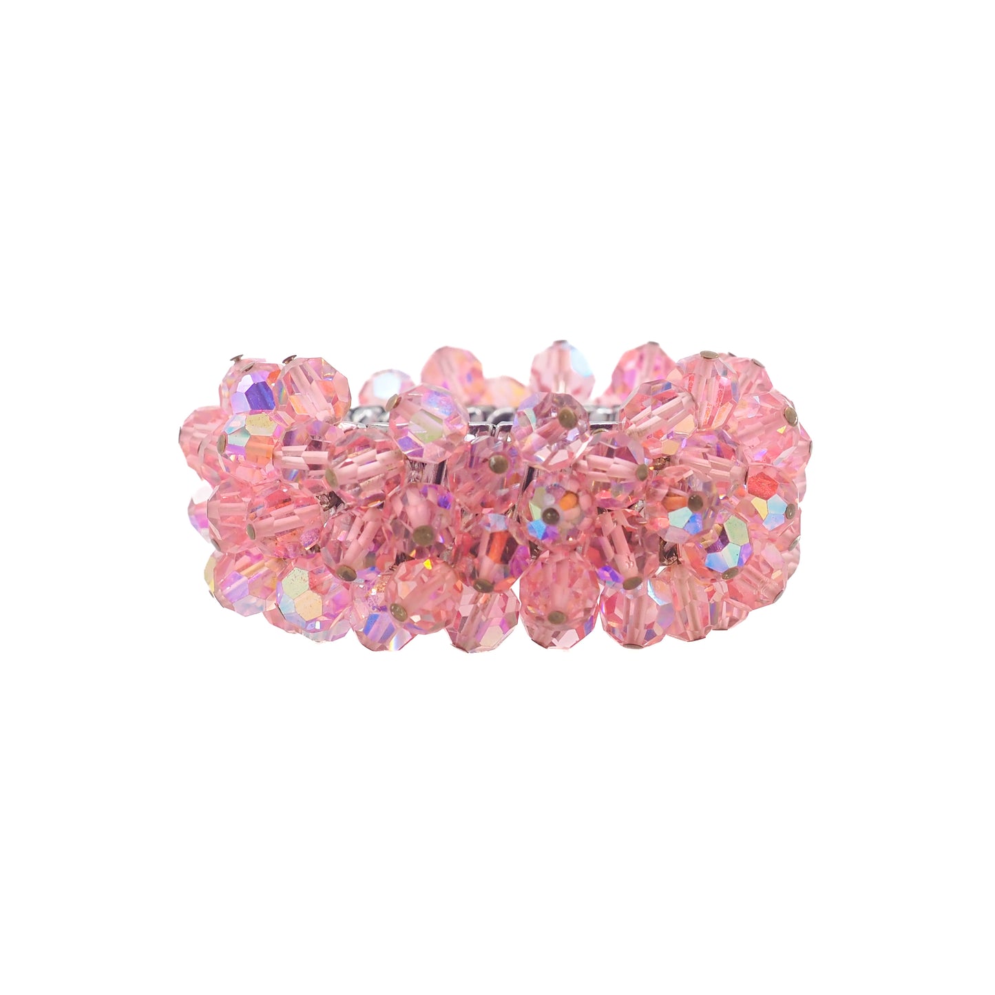 Vintage 1950s Cha-Cha Pink Aurora Borealis Bead Stretch Bracelet