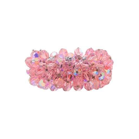 Vintage 1950s Cha-Cha Pink Aurora Borealis Bead Stretch Bracelet