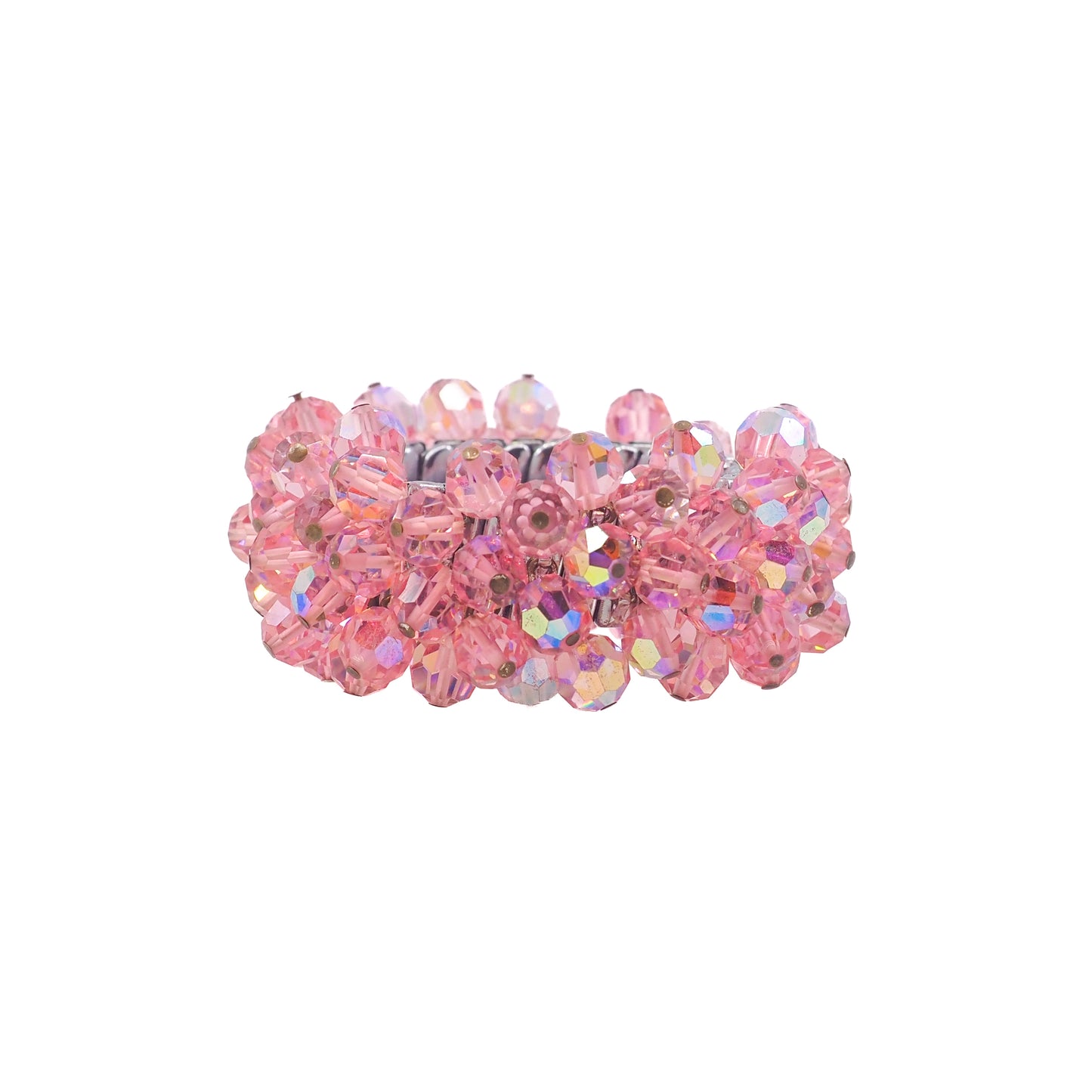 Vintage 1950s Cha-Cha Pink Aurora Borealis Bead Stretch Bracelet