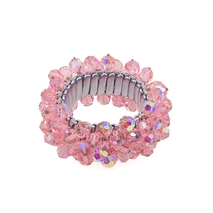 Vintage 1950s Cha-Cha Pink Aurora Borealis Bead Stretch Bracelet