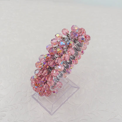 Vintage 1950s Cha-Cha Pink Aurora Borealis Bead Stretch Bracelet
