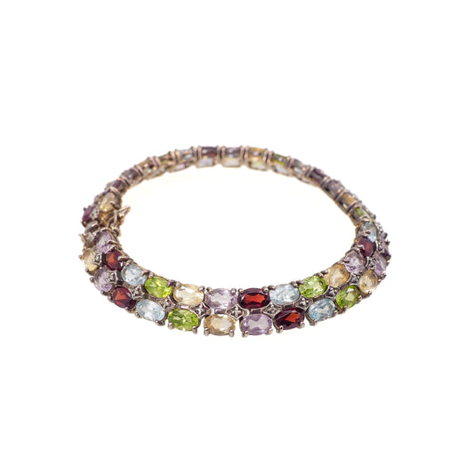 Vintage 1990s Semi-Precious Gem and Vermeil Tennis 7.5" Bracelet