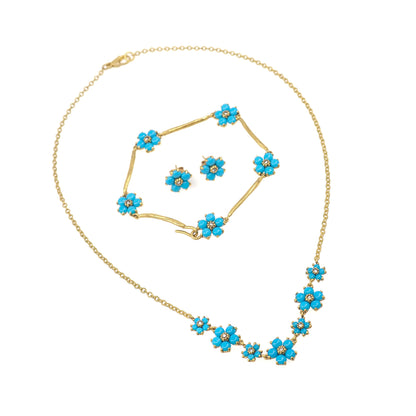 Vintage 1980er Metropolitan Museum of Art Lab Türkisblaues Blumenschmuck-Set